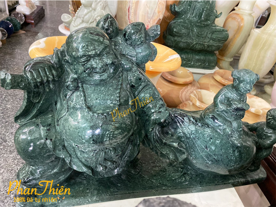 Tượng Phật Di Lặc Kéo Bao Tiền Đá Xanh Ấn Độ (DL-25)