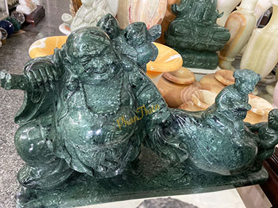 Tượng Phật Di Lặc Kéo Bao Tiền Đá Xanh Ấn Độ (DL-25)