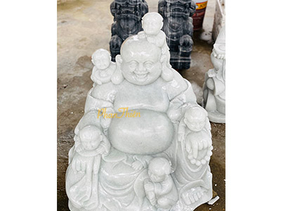 Tượng Phật Di Lặc Ngũ Phúc Đá Trắng Trong Xanh (DL-17)