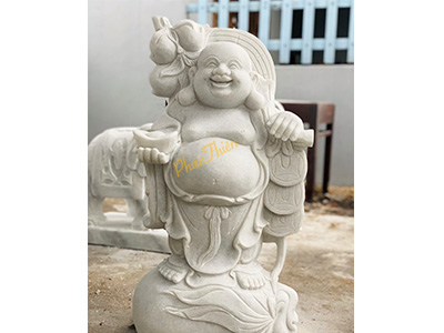 Tượng Phật Di Lặc Vác Cành Đào Đá Cẩm Thạch Trắng (DL-19)