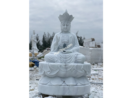 Tượng Phật Địa Tạng Ngồi Đài Sen Đá Trắng (ĐT-06)