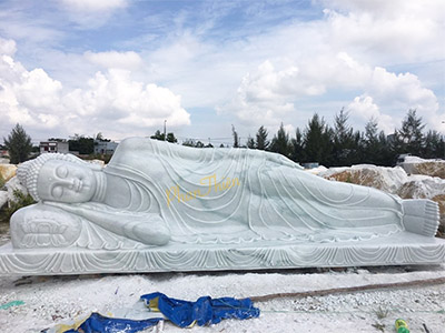 Tượng Phật Nằm Niết Bàn Đá Cẩm Thạch Trắng Xanh (TC-13)