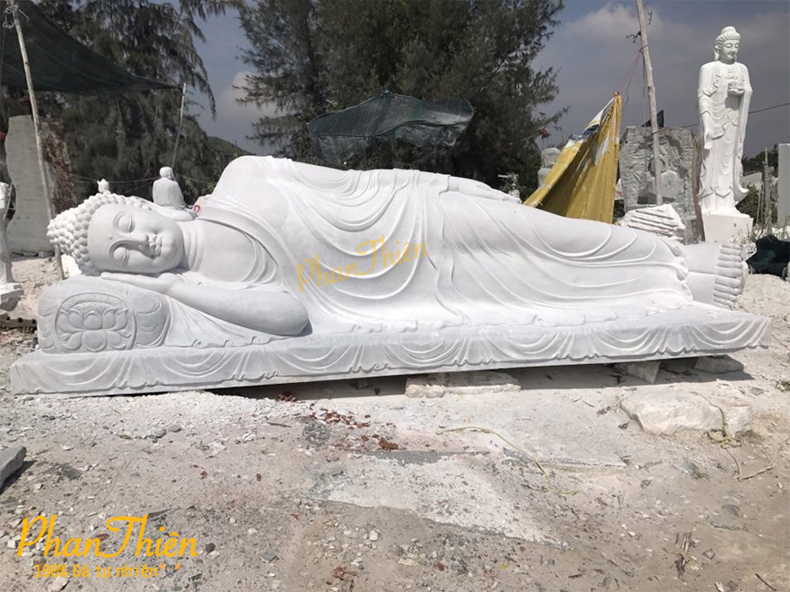 Tượng Phật Nằm Niết Bàn Đá Cẩm Thạch Trắng (TC-14)