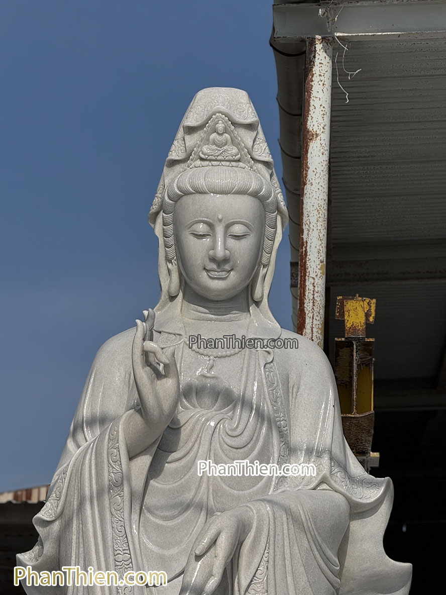 Tượng Phật Quan Âm bằng đá Cẩm thạch trắng 4m - QA-69