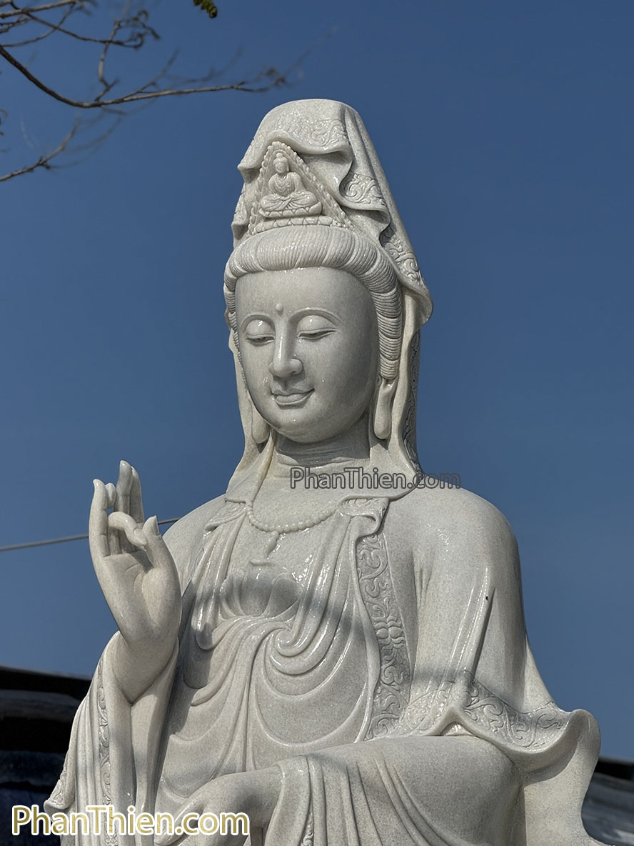 Tượng Phật Quan Âm bằng đá Cẩm thạch trắng 4m - QA-69