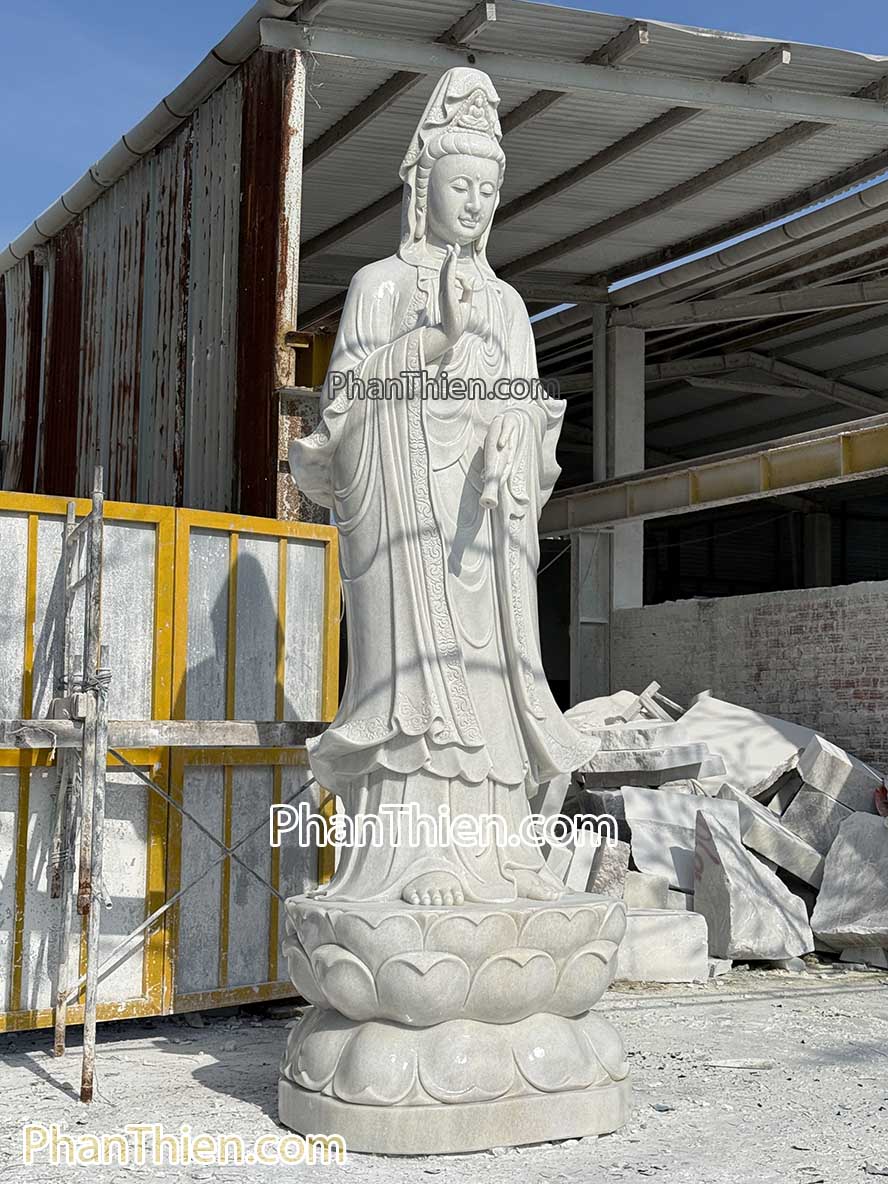 Tượng Phật Quan Âm bằng đá Cẩm thạch trắng 4m - QA-69