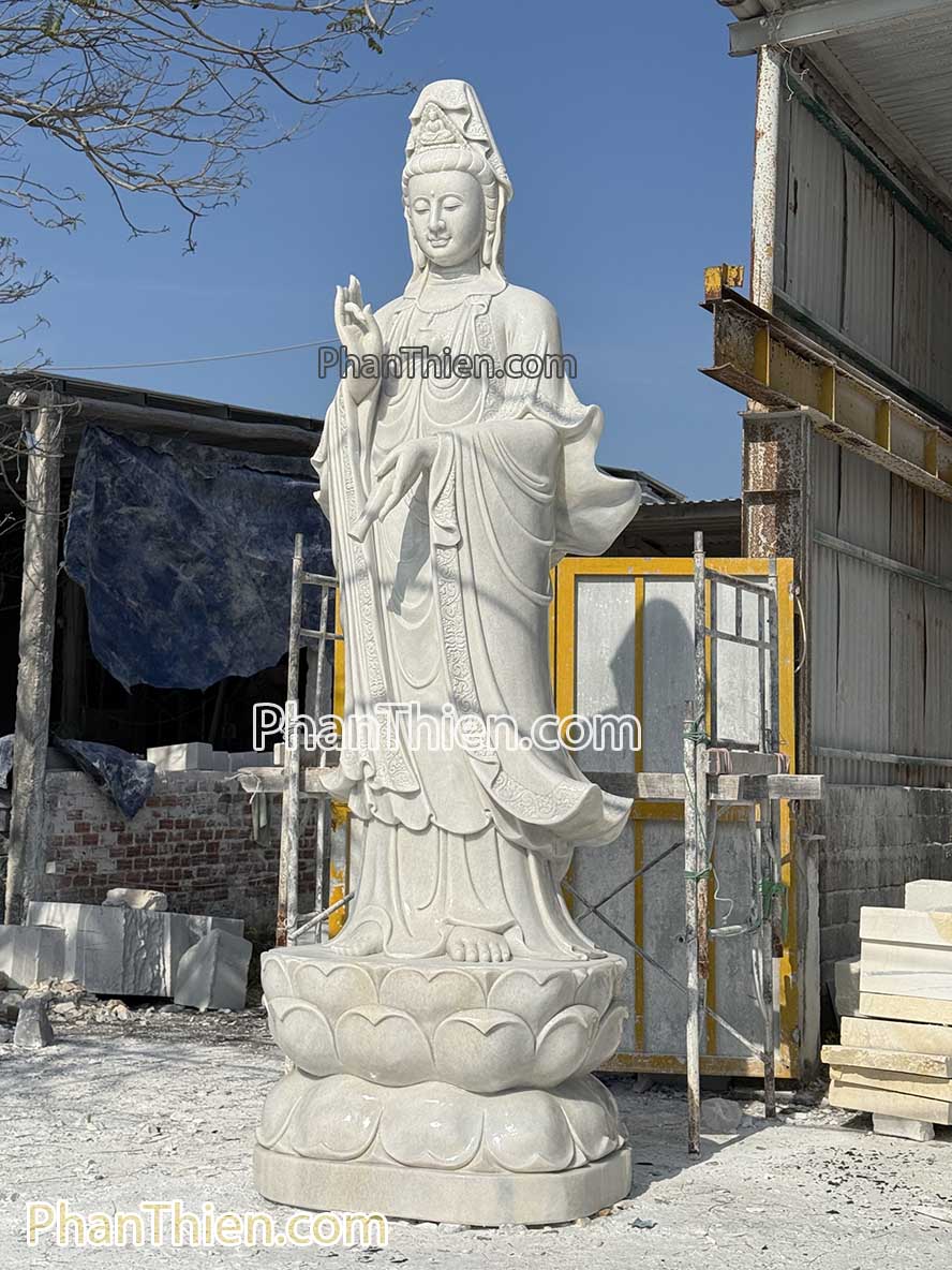 Tượng Phật Quan Âm bằng đá Cẩm thạch trắng 4m - QA-69
