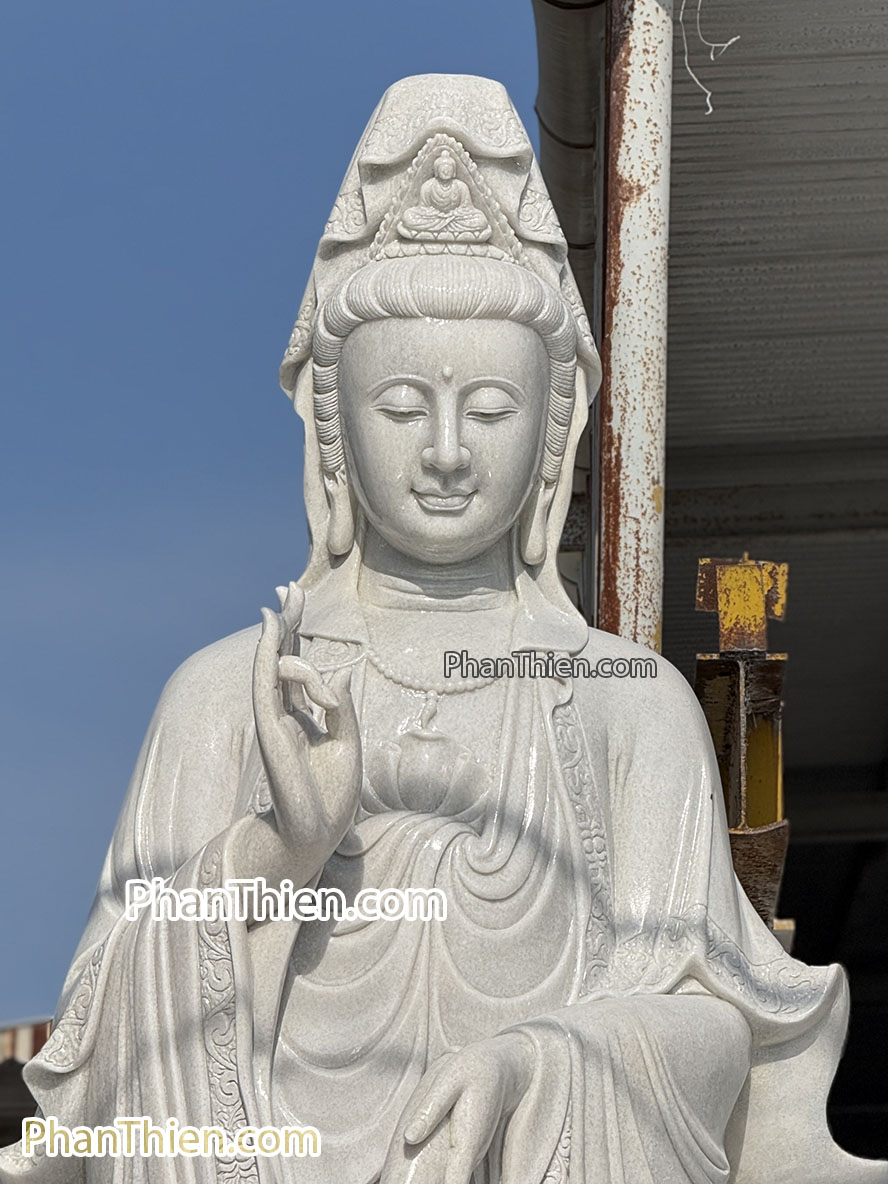 Tượng Phật Quan Âm bằng đá Cẩm thạch trắng 4m - QA-69