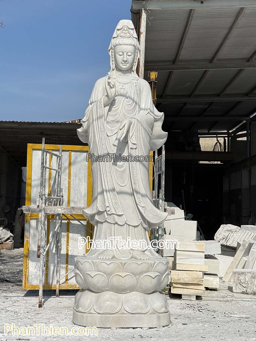 Tượng Phật Quan Âm bằng đá Cẩm thạch trắng 4m - QA-69