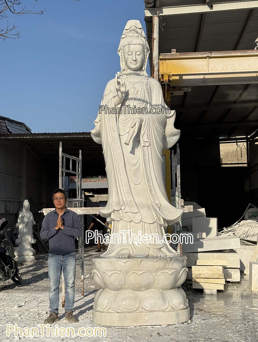 Tượng Phật Quan Âm bằng đá Cẩm thạch trắng 4m - QA-69