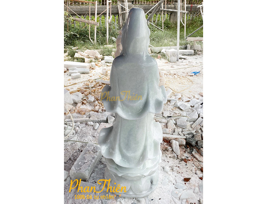 Tượng Phật Quan Âm bằng Đá Cẩm Thạch Xanh Nhạt (QA-06)
