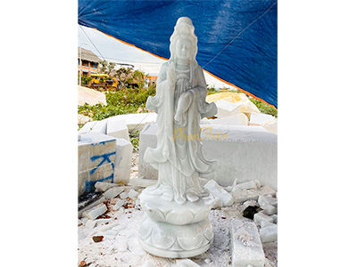 Tượng Phật Quan Âm bằng Đá Cẩm Thạch Xanh Nhạt (QA-06)