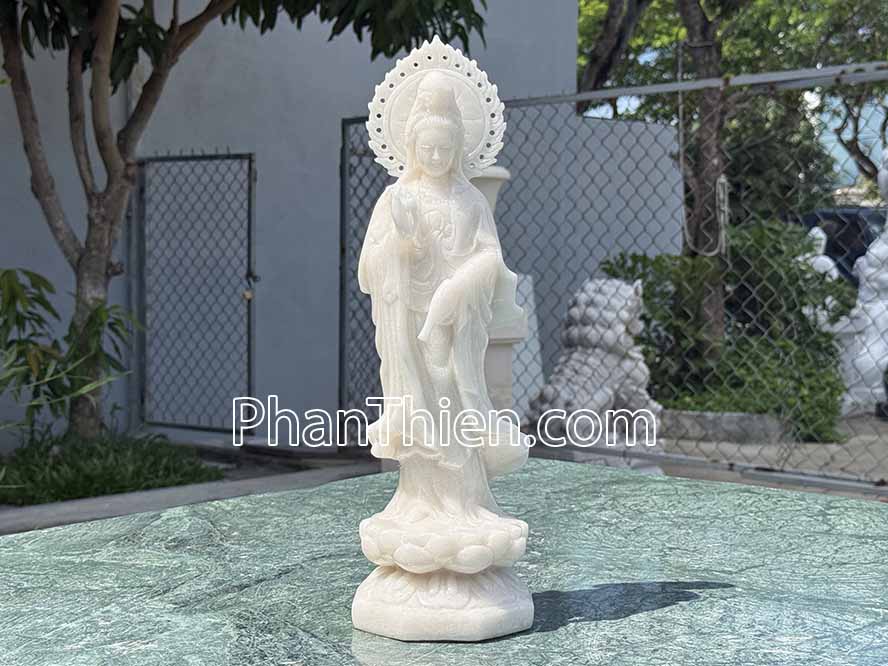 Tượng Phật Quan Âm bằng đá trắng 41cm - QA-71