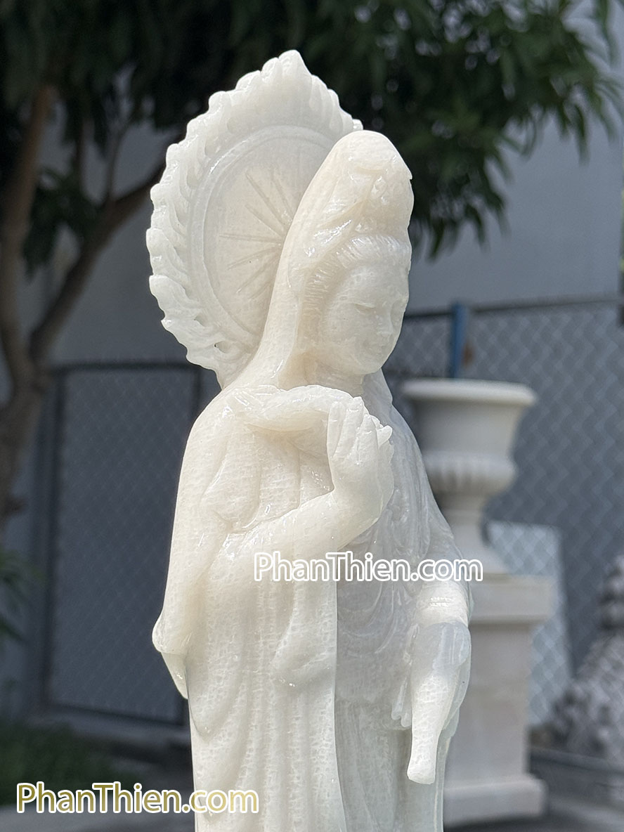 Tượng Phật Quan Âm bằng đá trắng 41cm - QA-71