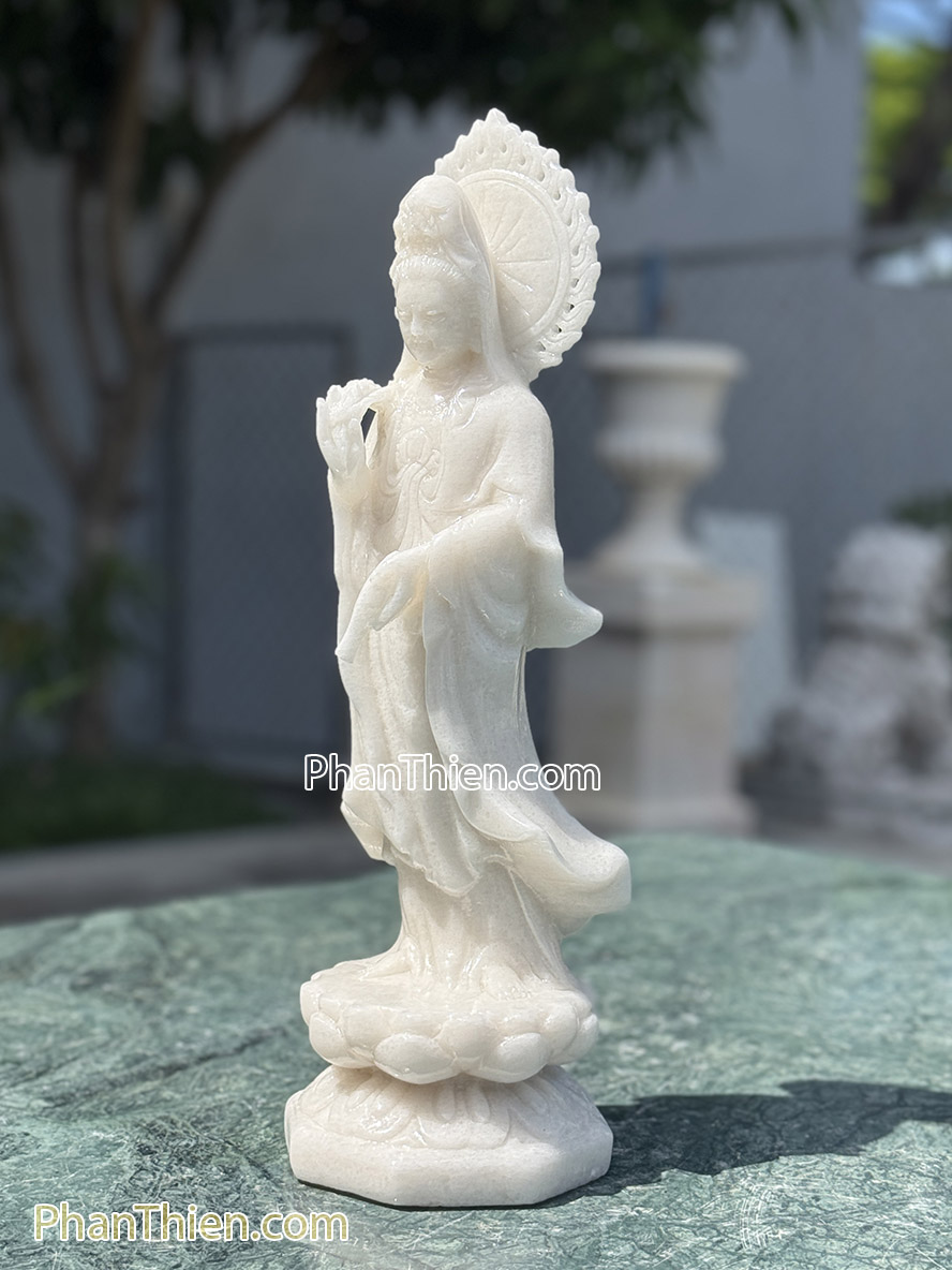 Tượng Phật Quan Âm bằng đá trắng 41cm - QA-71