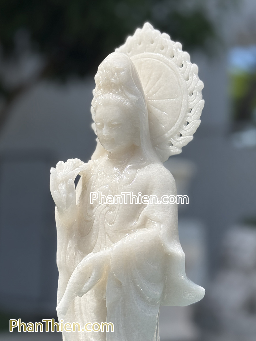 Tượng Phật Quan Âm bằng đá trắng 41cm - QA-71