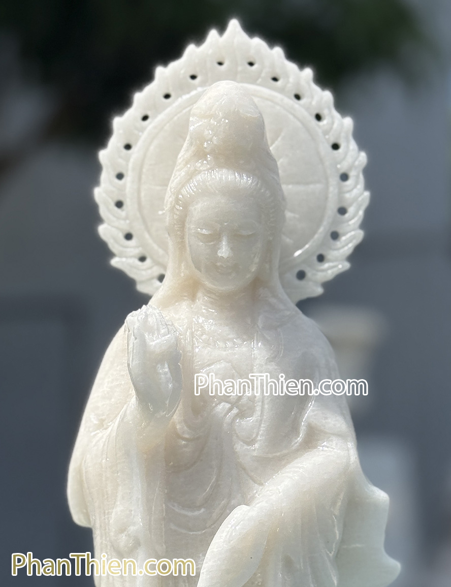 Tượng Phật Quan Âm bằng đá trắng 41cm - QA-71