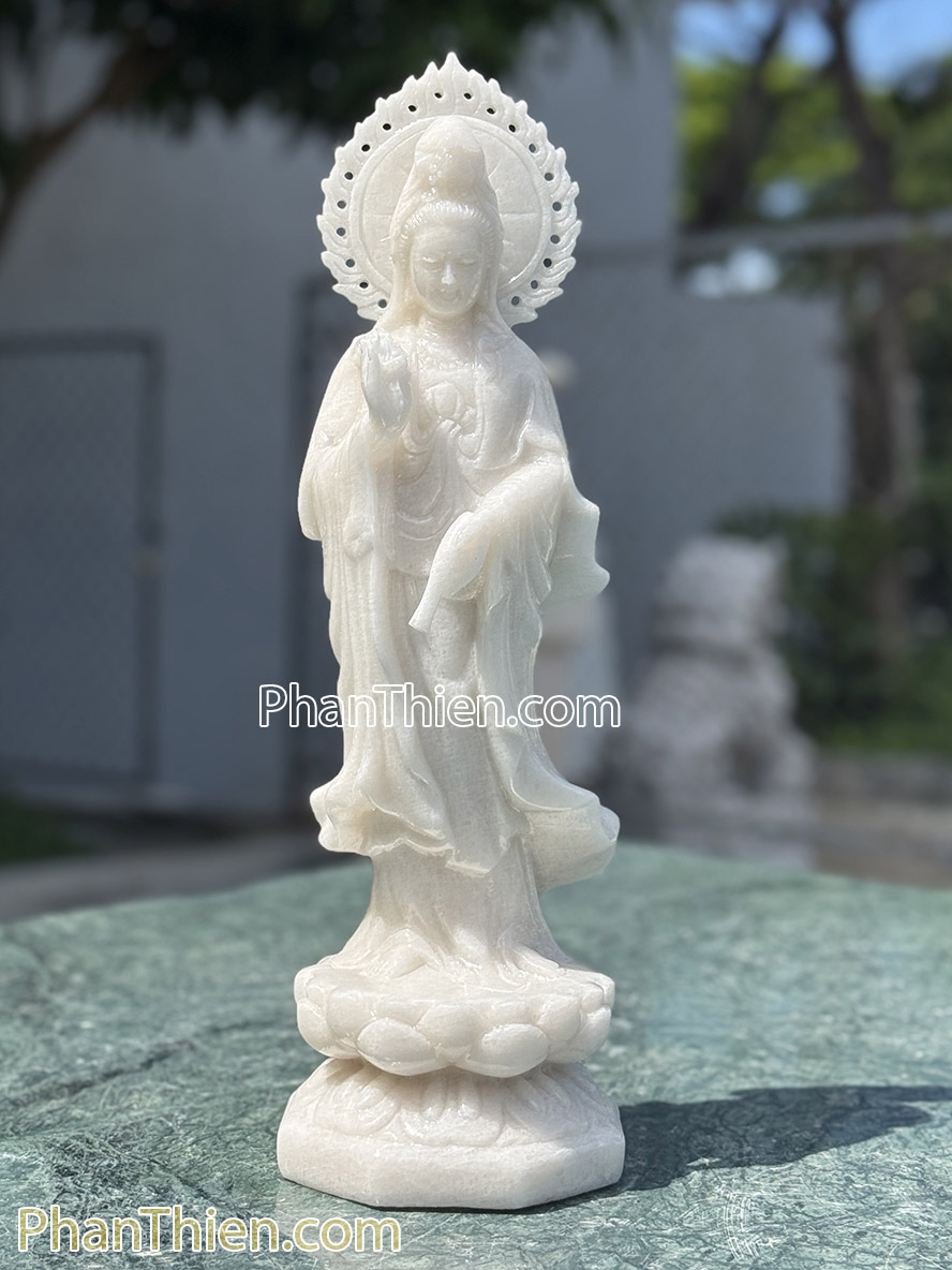 Tượng Phật Quan Âm bằng đá trắng 41cm - QA-71
