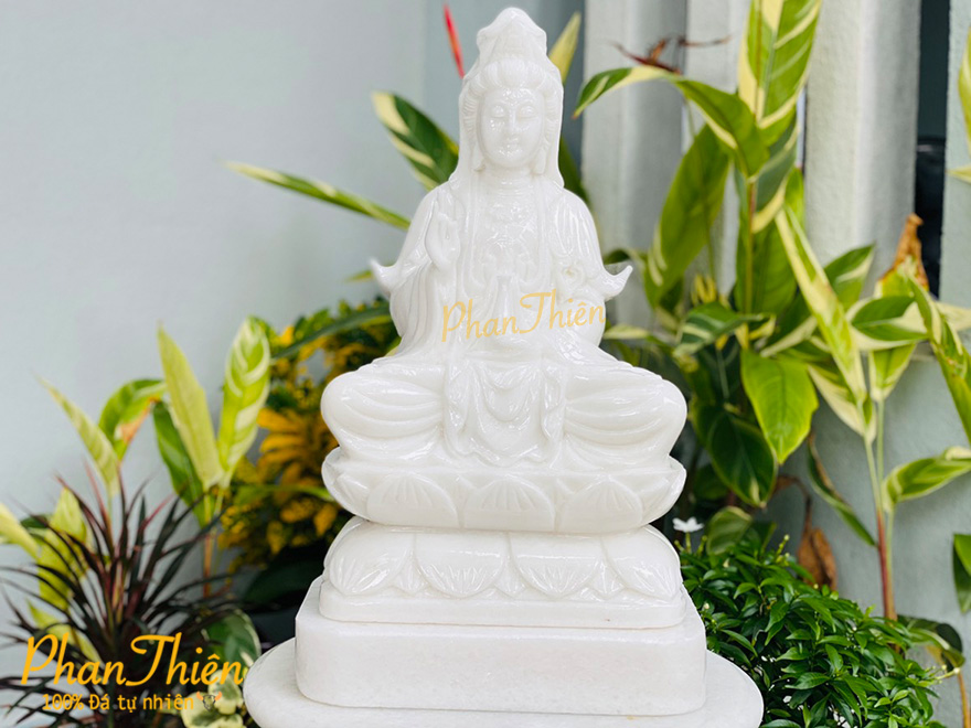 Tượng Phật Quan Âm bằng đá trắng (QA-26)