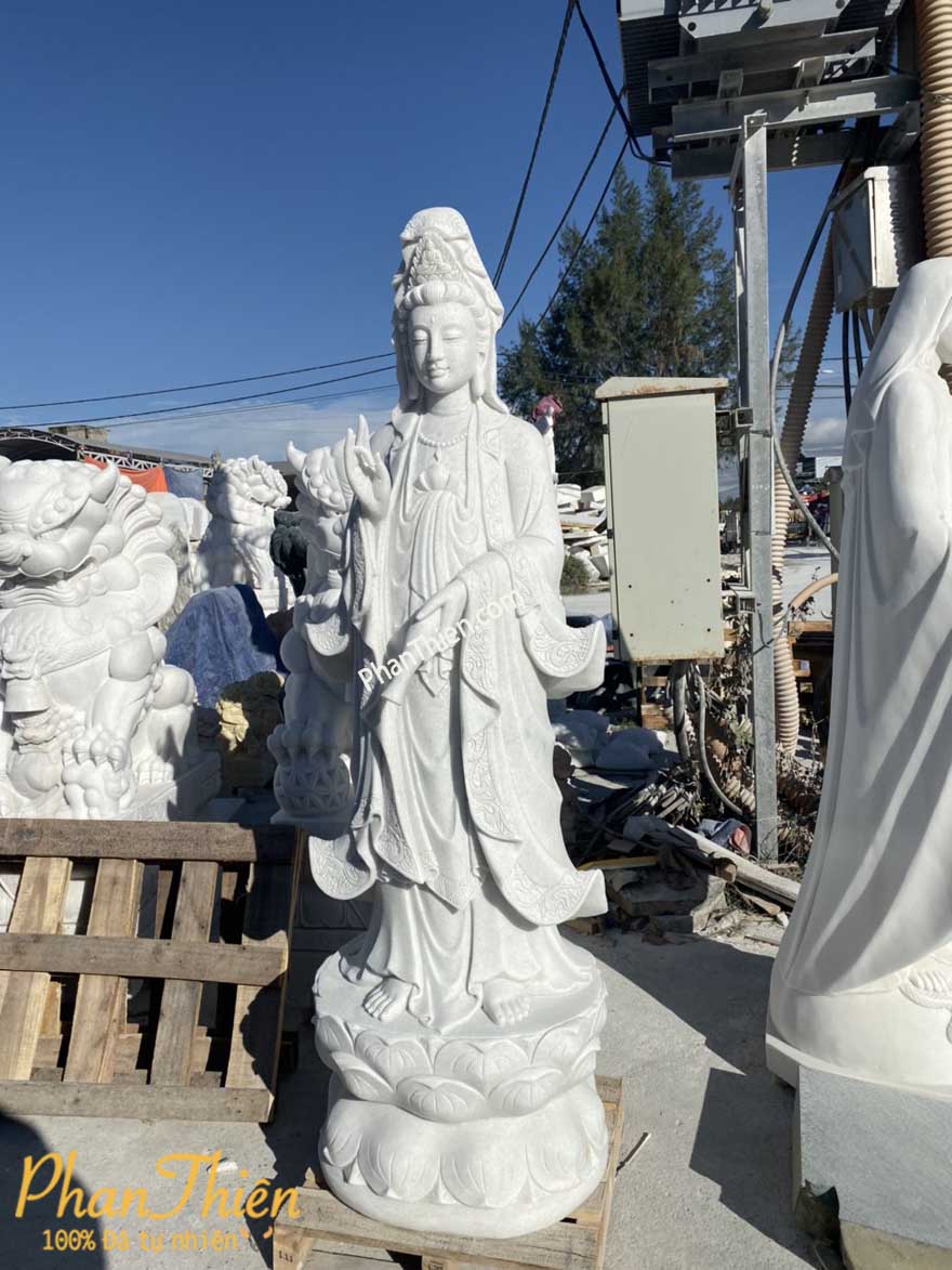 Tượng Phật Quan Âm bằng Đá Trắng Xanh (QA-49)