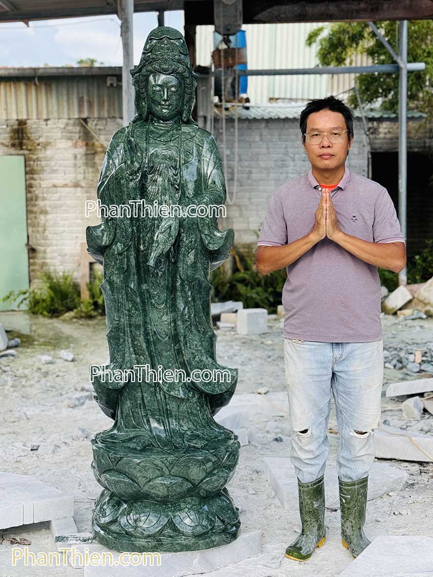 Tượng Phật Quan Âm bằng đá xanh Ấn Độ 180cm - QA-72