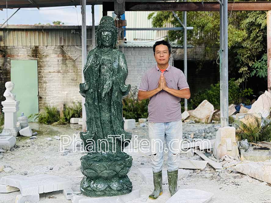 Tượng Phật Quan Âm bằng đá xanh Ấn Độ 180cm - QA-72