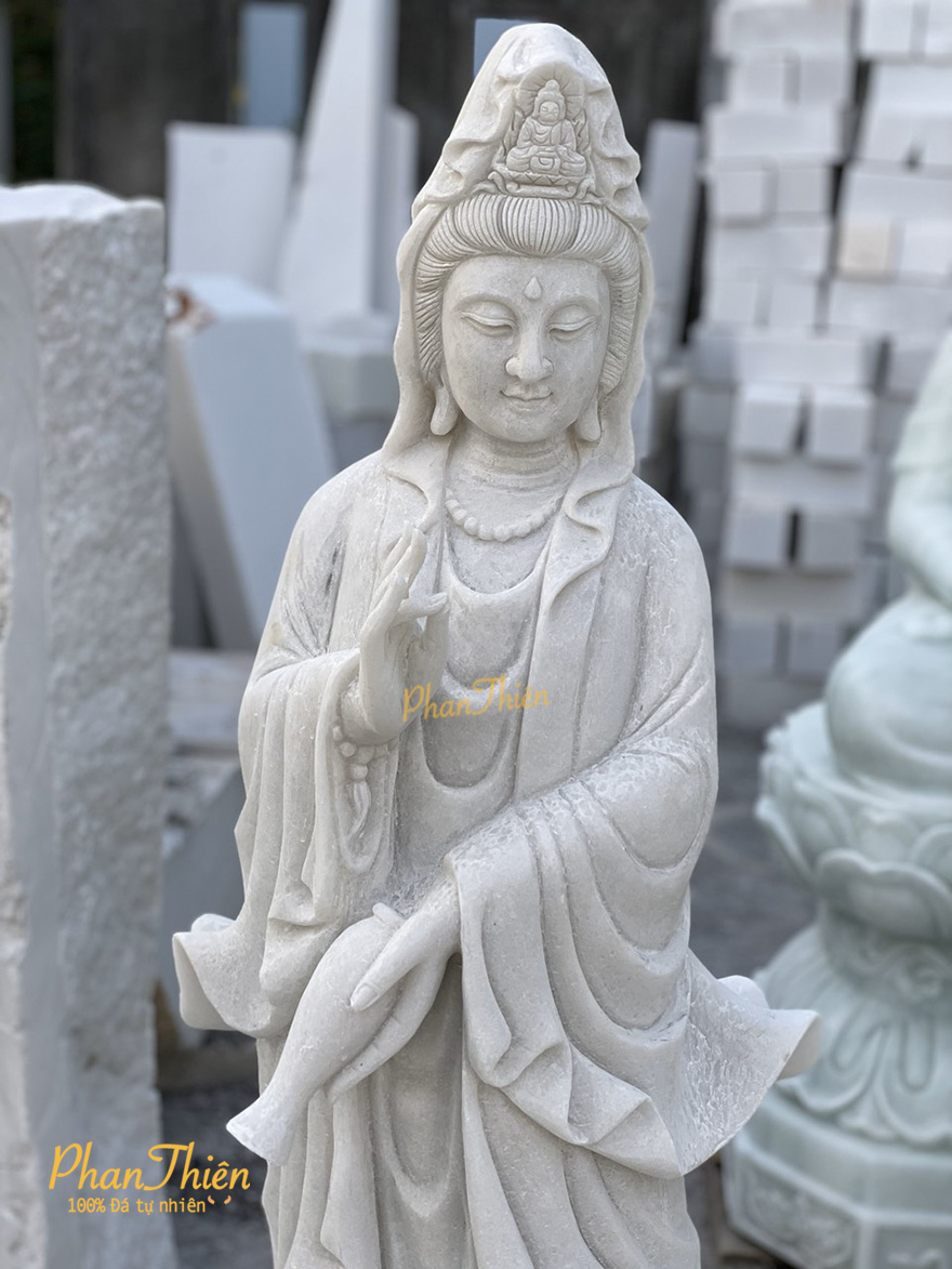 Tượng Phật Quan Âm Bồ Tát bằng Đá Cẩm Thạch Trắng Tự Nhiên (QA-1)