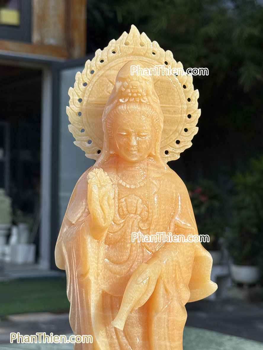 Tượng Phật Quan Âm bằng đá ngọc Hoàng Long 41cm - QA-70