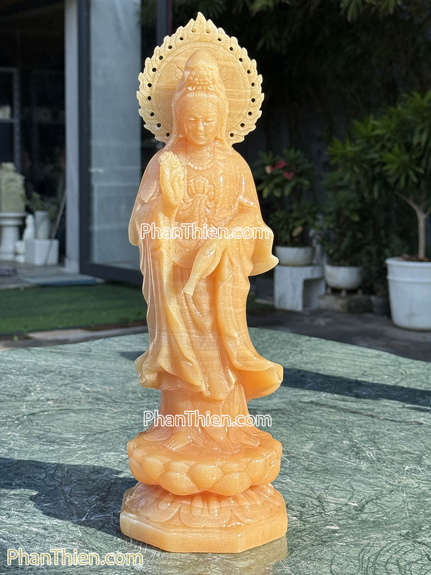 Tượng Phật Quan Âm bằng đá ngọc Hoàng Long 41cm - QA-70