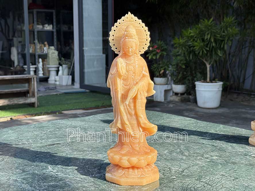 Tượng Phật Quan Âm bằng đá ngọc Hoàng Long 41cm - QA-70