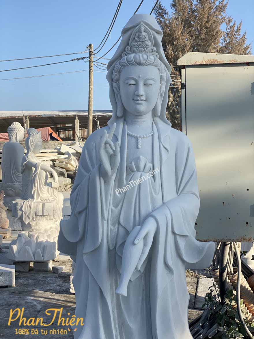Tượng Phật Quan Âm Đá Trắng Mịn (QA-44)
