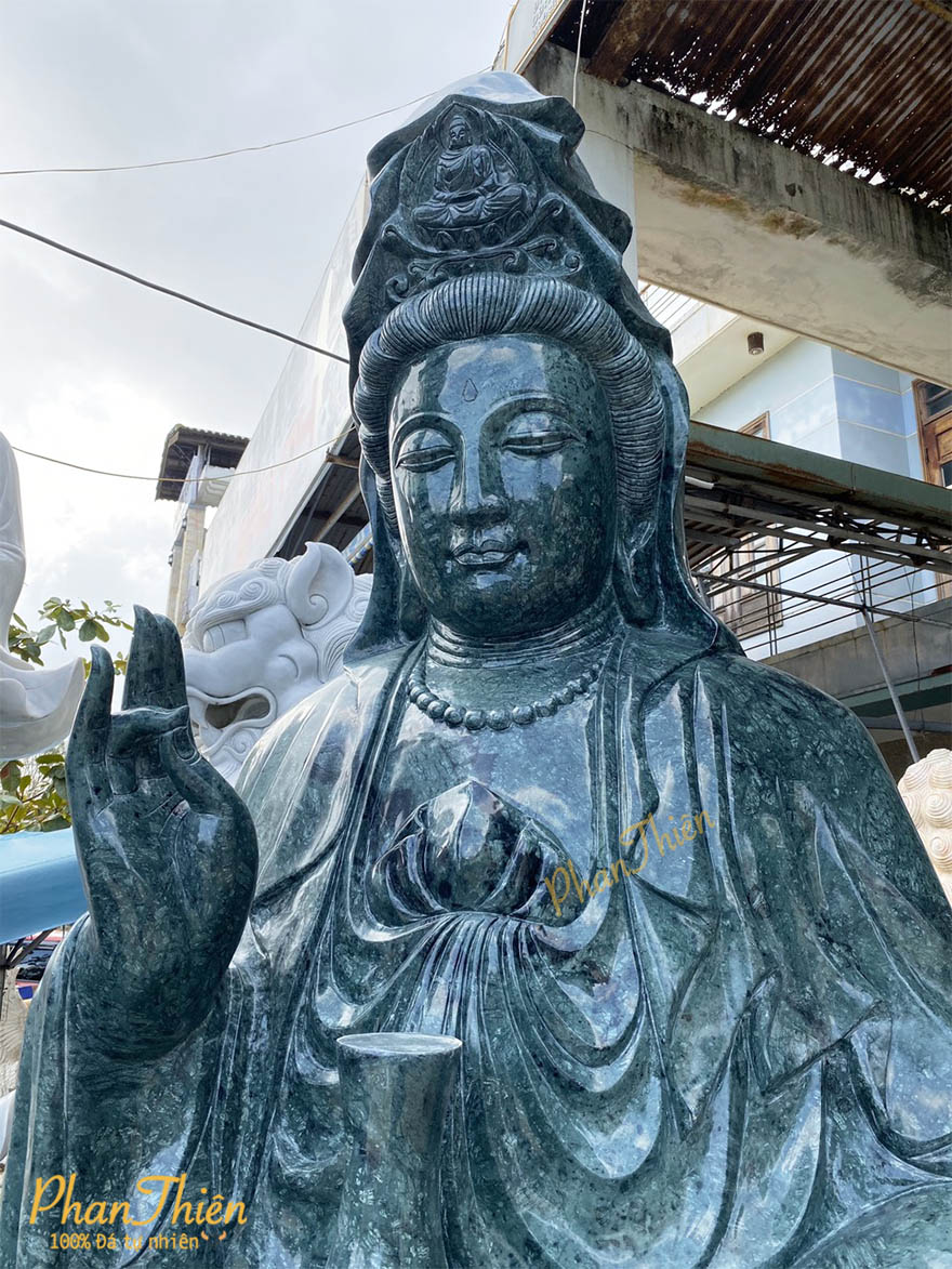 Tượng Phật Quan Âm Đá Xanh Ấn Độ (QA-16)