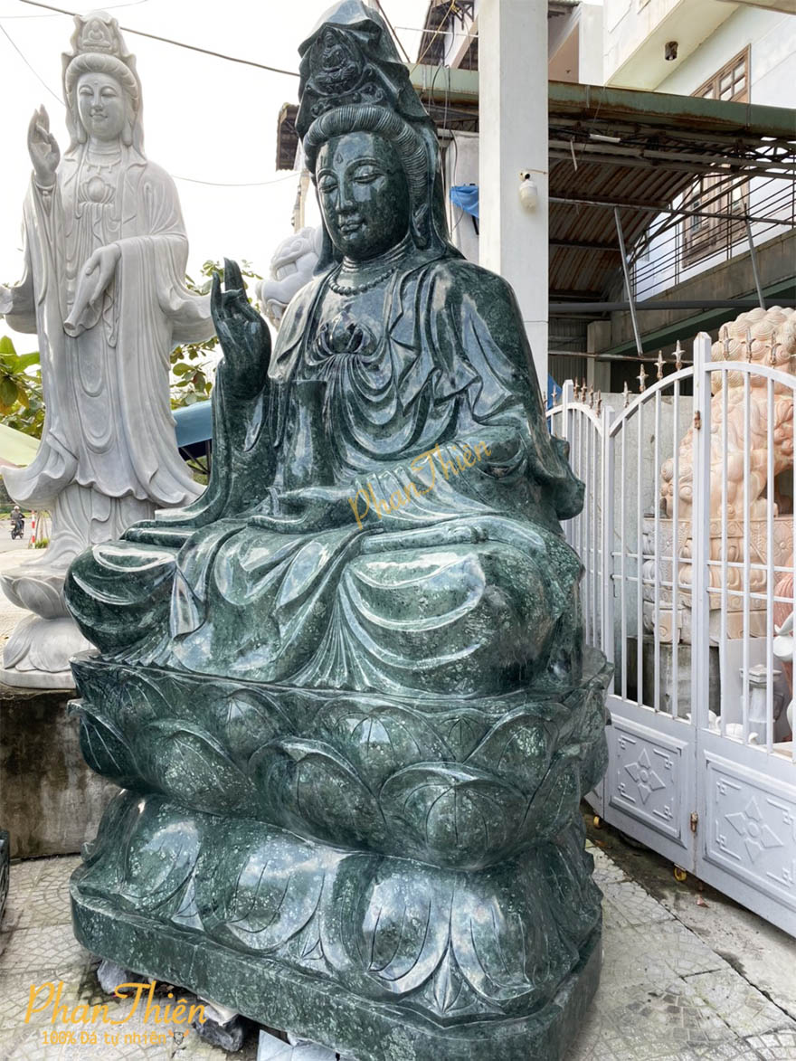 Tượng Phật Quan Âm Đá Xanh Ấn Độ (QA-16)