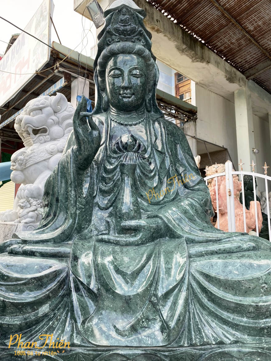 Tượng Phật Quan Âm Đá Xanh Ấn Độ (QA-16)