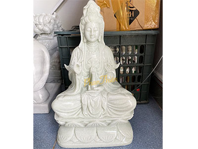 Tượng Phật Quan Âm Ngồi Đá Cẩm Thạch Xanh (QA-28)