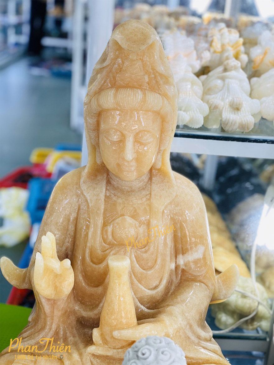 Tượng Phật Quan Âm Ngồi Đài Sen Đá Ngọc Hoàng Long (QA-18)