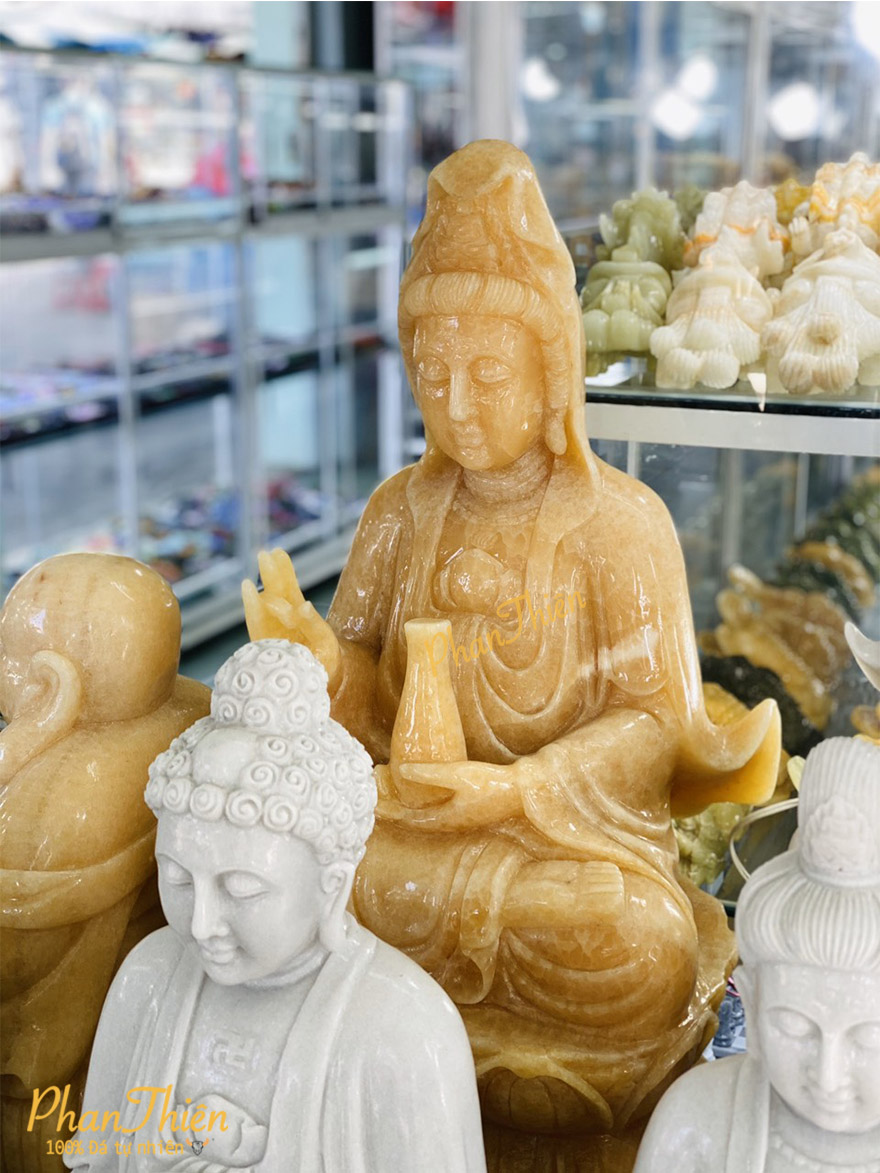 Tượng Phật Quan Âm Ngồi Đài Sen Đá Ngọc Hoàng Long (QA-18)