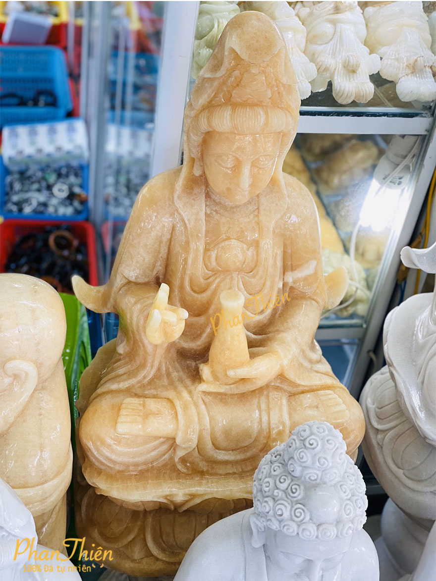 Tượng Phật Quan Âm Ngồi Đài Sen Đá Ngọc Hoàng Long (QA-18)