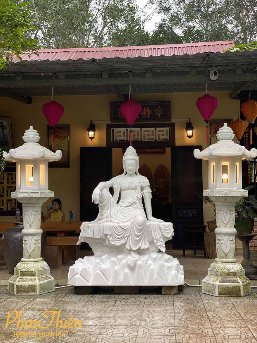 Tượng Phật Quan Âm Ngồi Tự Tại Đá Trắng (QA-50)