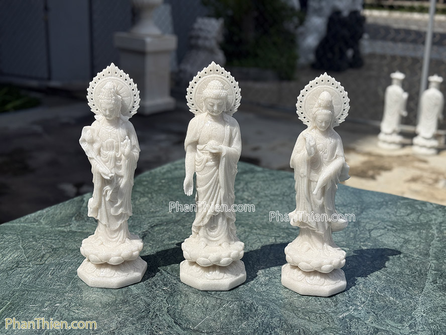 Tượng Phật Tây Phương Tam Thánh bằng đá trắng 41cm - TPT-10