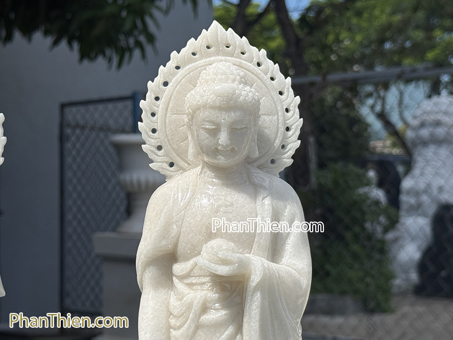 Tượng Phật Tây Phương Tam Thánh bằng đá trắng 41cm - TPT-10