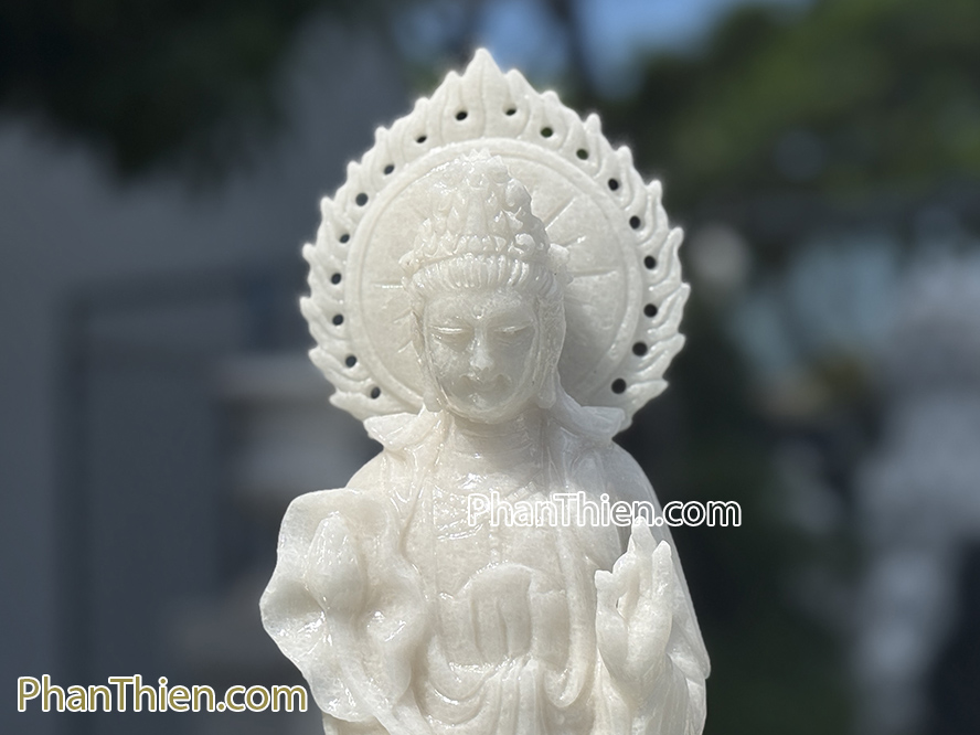 Tượng Phật Tây Phương Tam Thánh bằng đá trắng 41cm - TPT-10