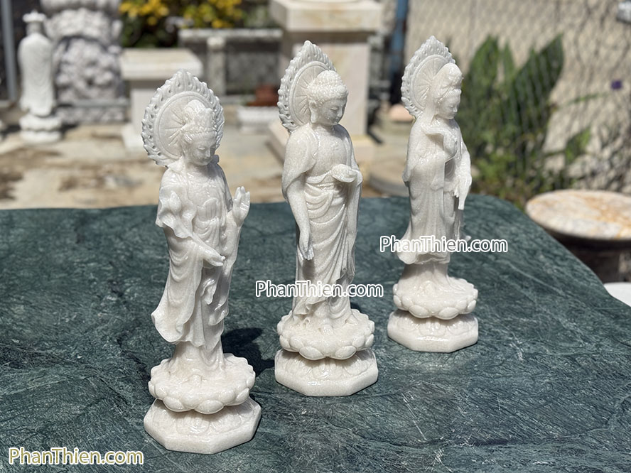 Tượng Phật Tây Phương Tam Thánh bằng đá trắng 41cm - TPT-10