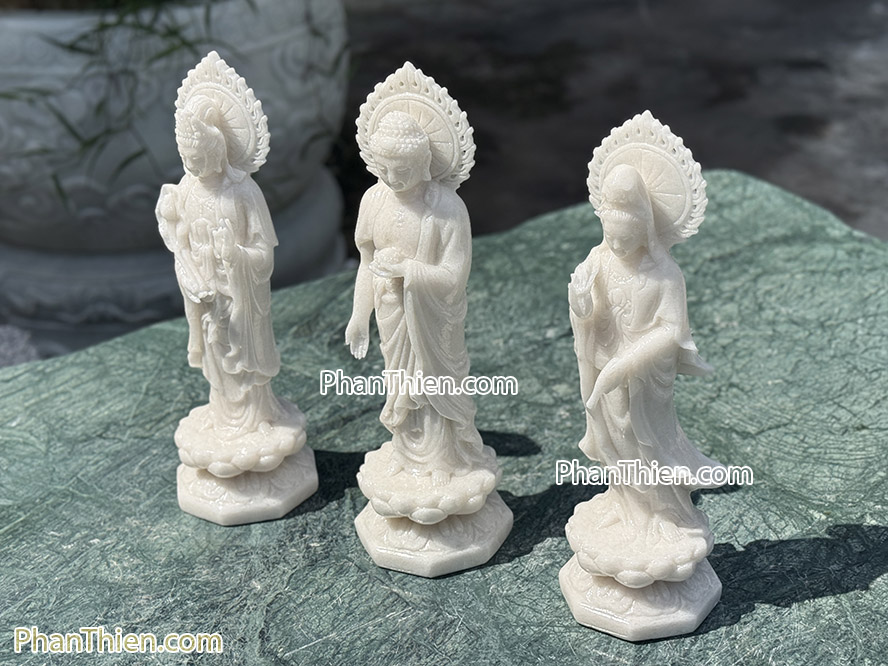 Tượng Phật Tây Phương Tam Thánh bằng đá trắng 41cm - TPT-10