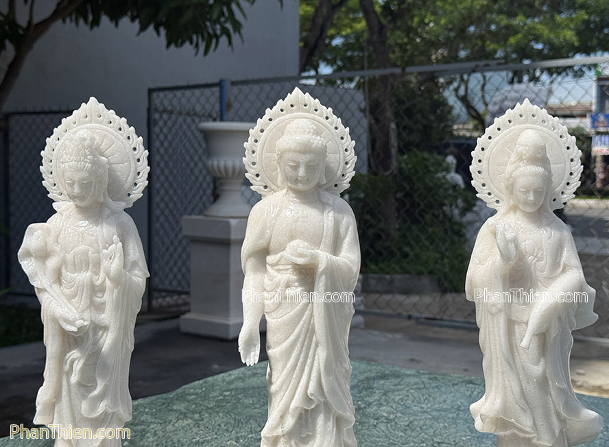 Tượng Phật Tây Phương Tam Thánh bằng đá trắng 41cm - TPT-10