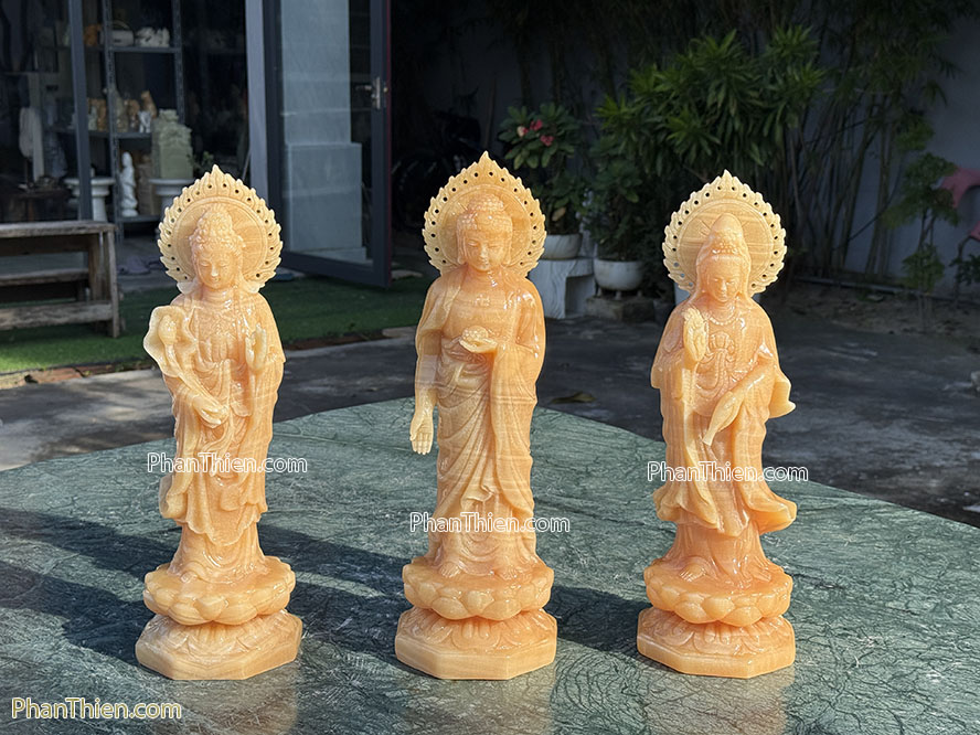 Tượng Phật Tây Phương Tam Thánh đá ngọc Hoàng Long 41cm - TPT-9