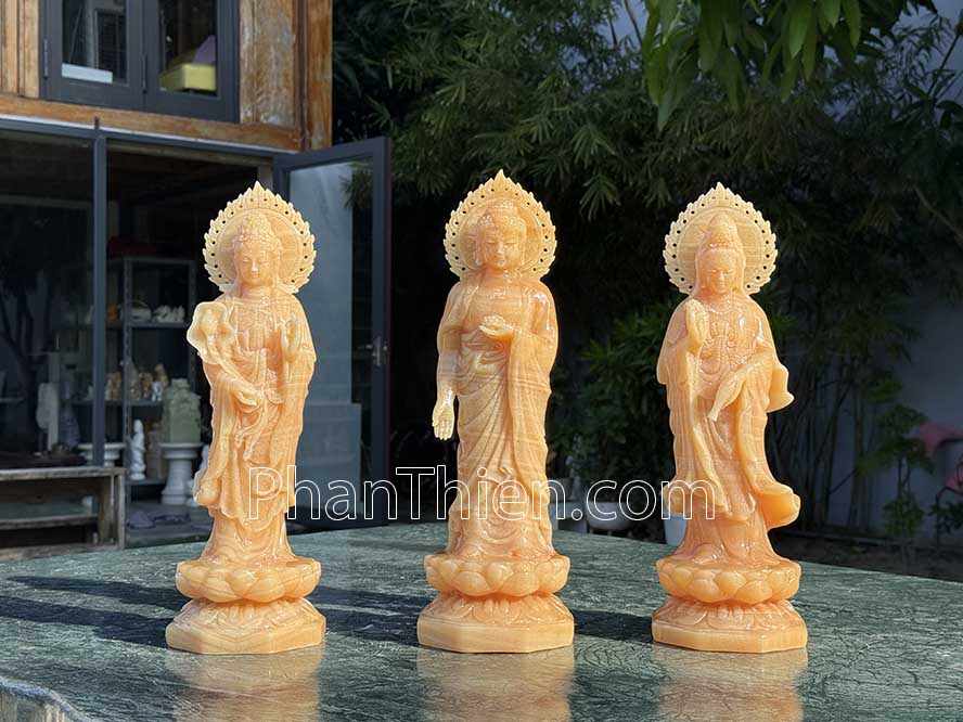 Tượng Phật Tây Phương Tam Thánh đá ngọc Hoàng Long 41cm - TPT-9