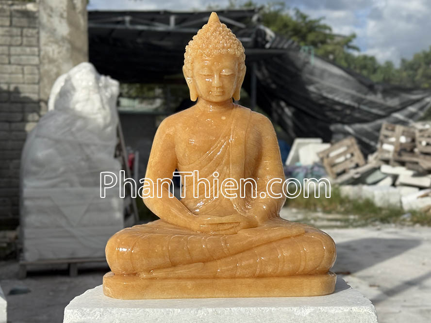 Tượng Phật Thích Ca bằng đá ngọc Hoàng Long (onyx vàng) - TC-45