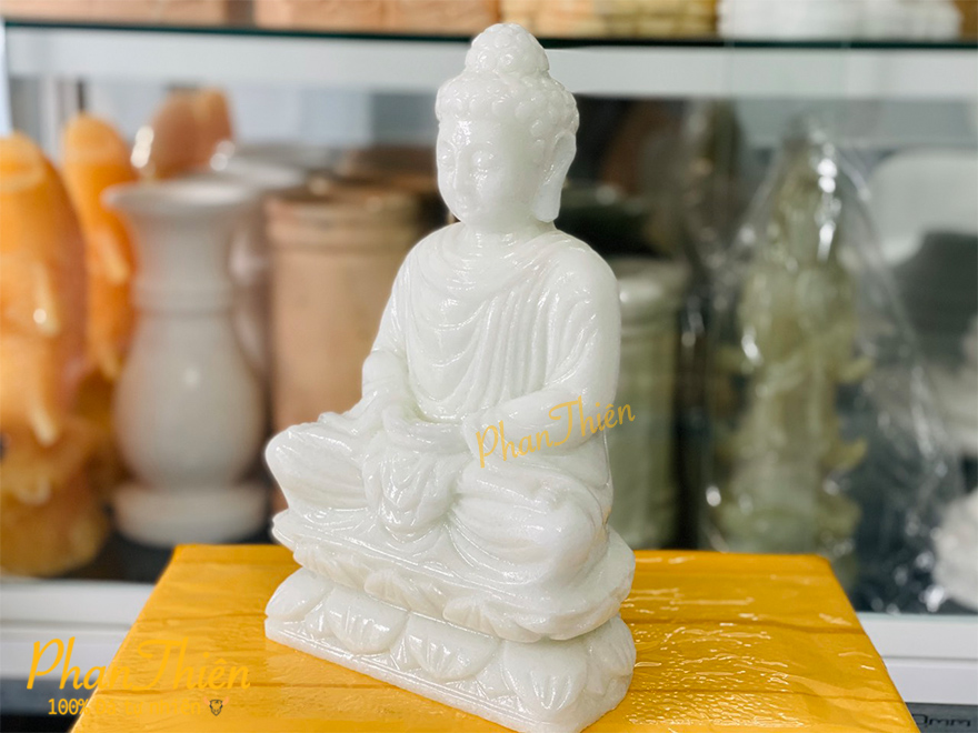 Tượng Phật Thích Ca Đá Cẩm Thạch Trắng (TC-07)