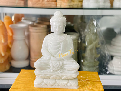 Tượng Phật Thích Ca Đá Cẩm Thạch Trắng (TC-07)